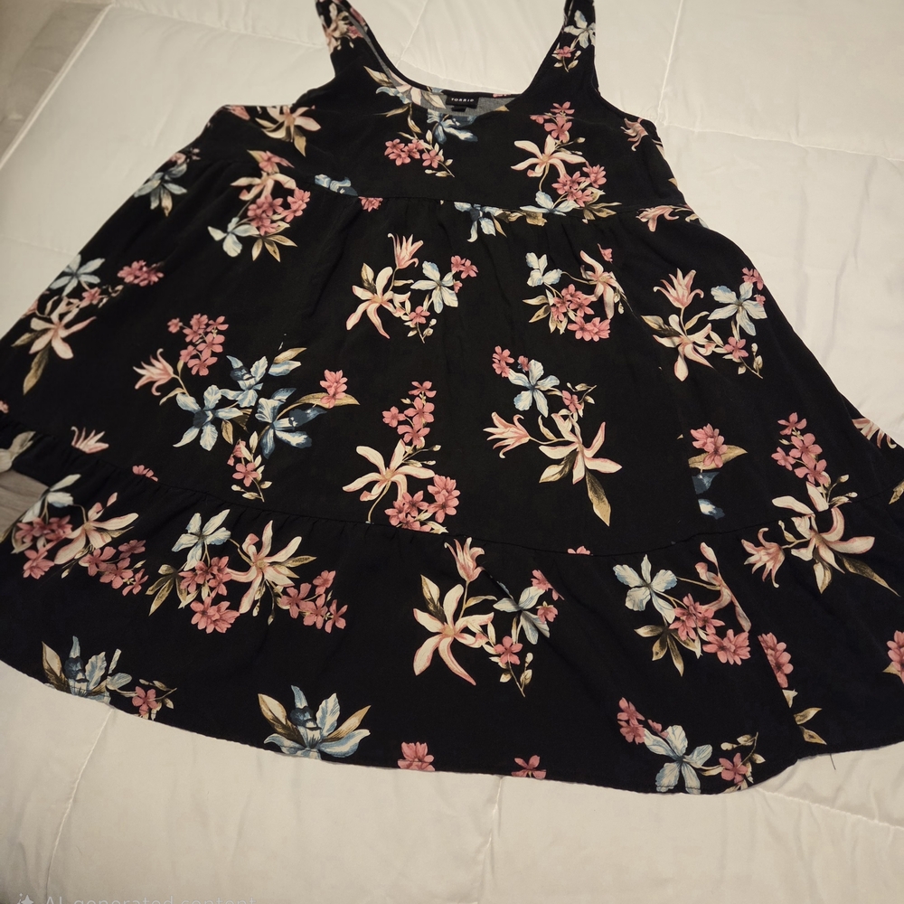 Torrid Black Dress with Pink and Blue Floral Design